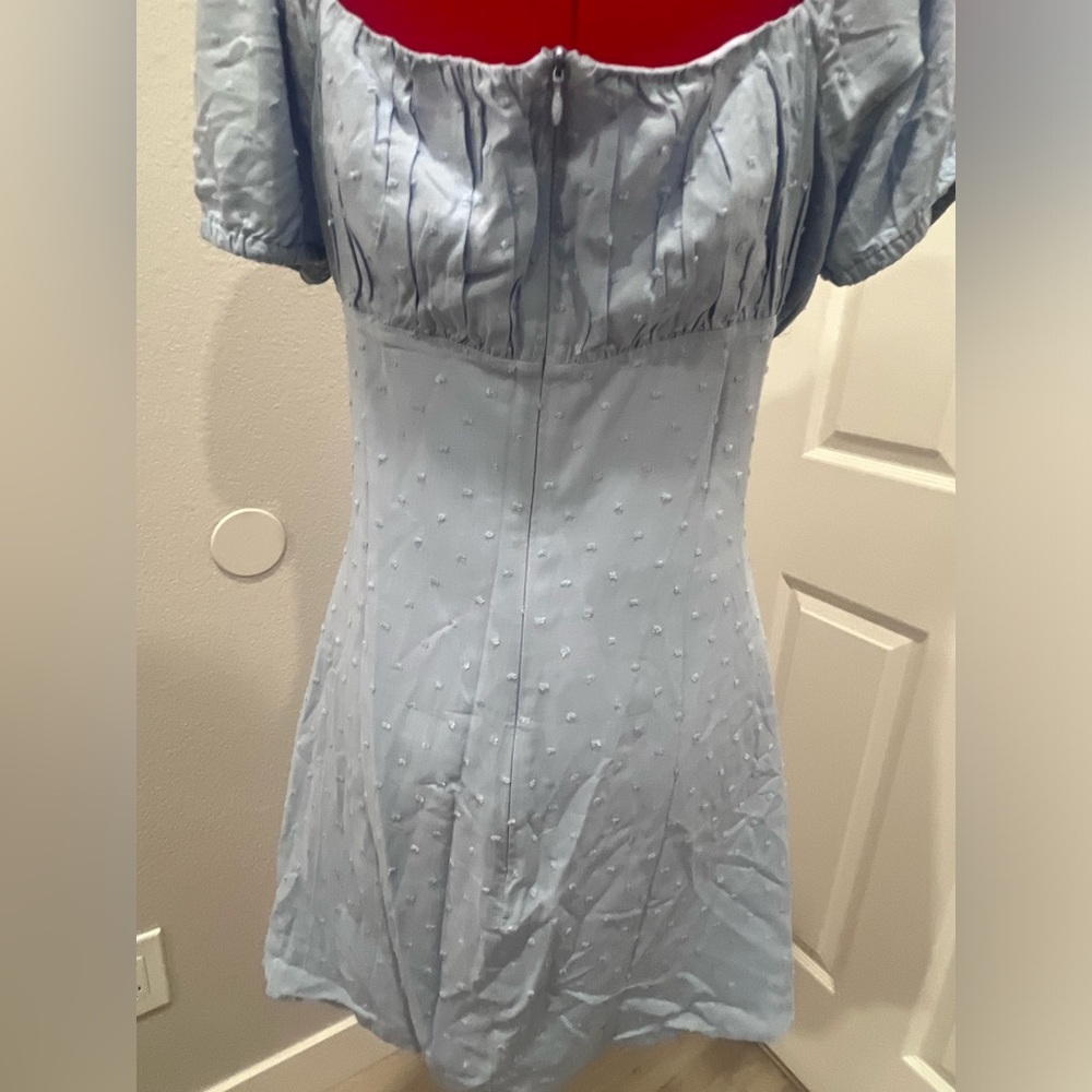 Light Blue Puff Sleeve Tie-Front Summer Dress - Picture 11 of 16